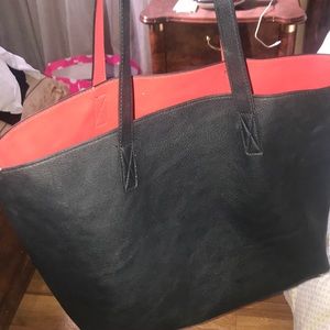 Black and red reversible tote